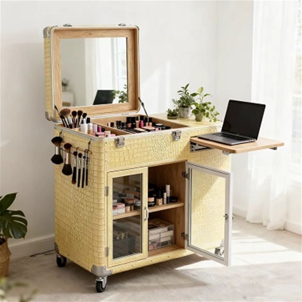 多功能双开门多层抽屉带灯带镜化妆柜台航空箱