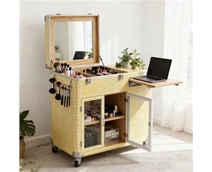 多功能双开门多层抽屉带灯带镜化妆柜台航空箱